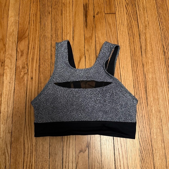 lululemon athletica Other - Lululemon Run The Day Sports Bra XS Gray Black Nulux Mesh Cutout Athletic